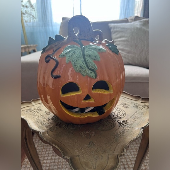 Ceramic Pumpkin Jack O Lantern Hand Painted Halloween Decor - Picture 1 of 3